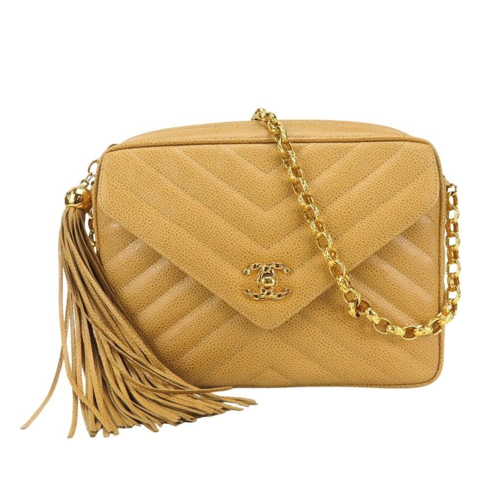 Chanel Shoulder Bag, V-Stitch, Coco Caviar Skin, Beige, Gold Hardware, Crossb...